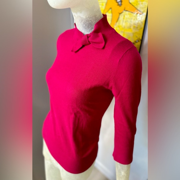 Kate Spade NY Abree Red Raspberry Cashmere Blend Sweater w/ Bow. Size Small - Picture 3 of 12